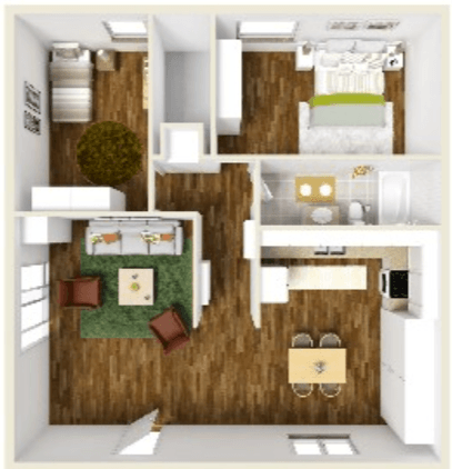 Floor plan for 2 beds, 1 bath, 800 sqft